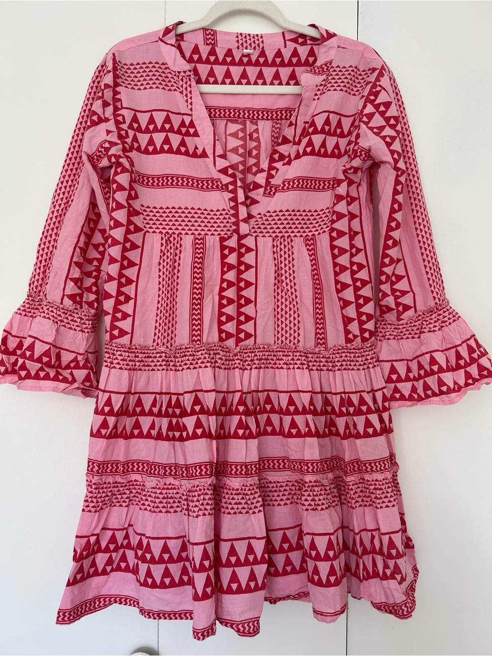 Tuckernuck Pink and Red Geometric Tiered Dress